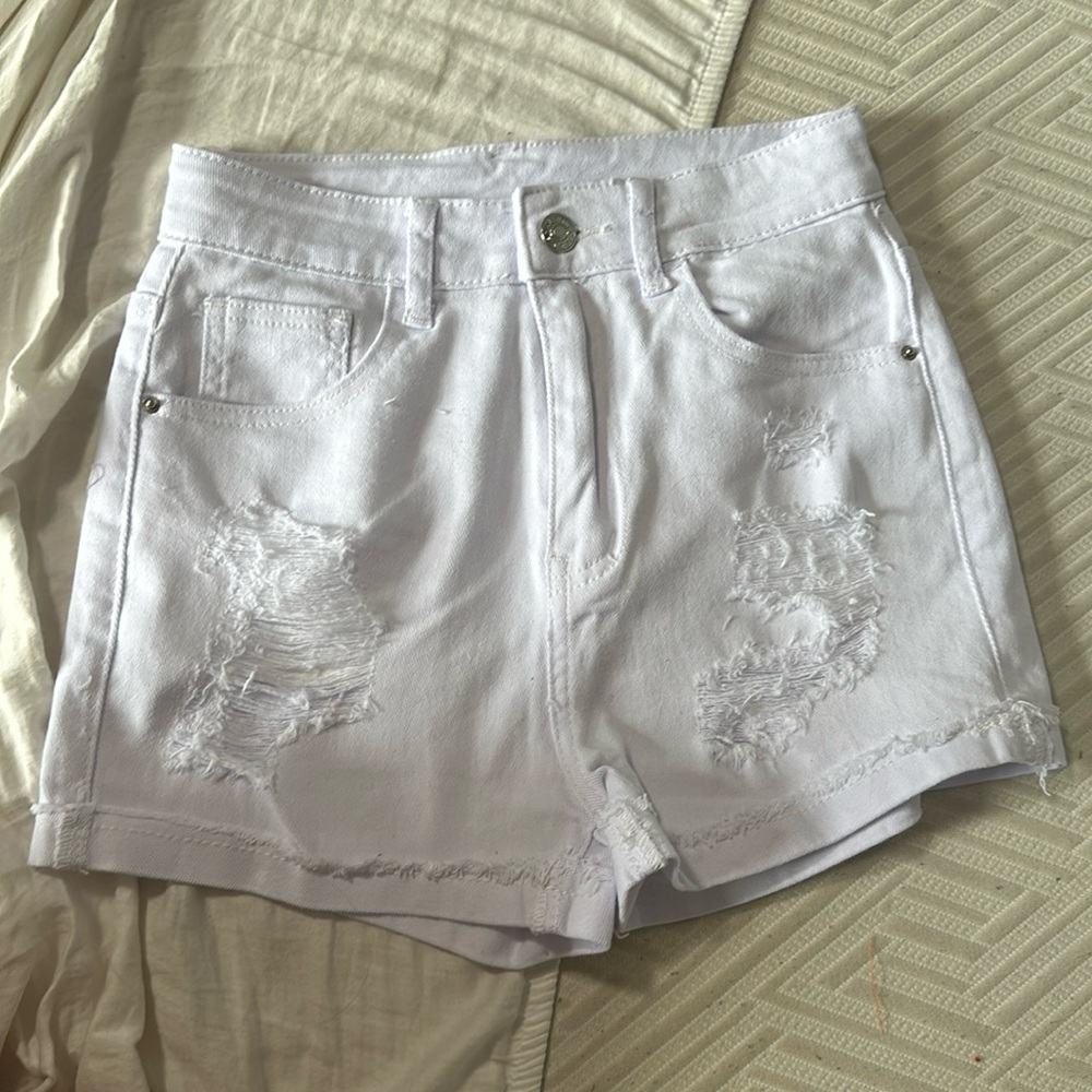 White high waisted jean shorts